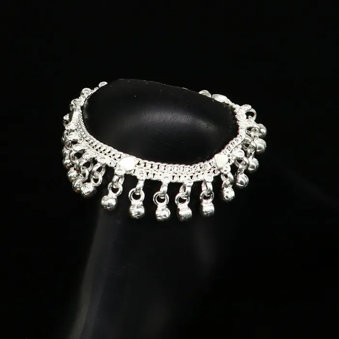 55 long Sterling silver customized baby anklets stunning hanging waved jingling bells charming noisy ankle bracelet kids jewelry ank411 TRIBAL ORNAMENTS Bracelets