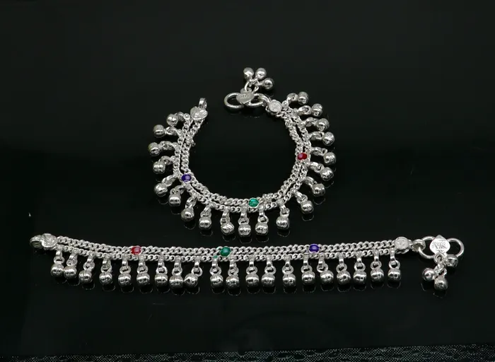 55 solid sterling silver handmade waved hanging drops anklets baby ankle bracelet gifting noisy anklets kids jewelry from India ank313 TRIBAL ORNAMENTS Bracelets 55 solid sterling silver handmade waved hanging drops anklets baby ankle bracelet gifting noisy anklets kids jewelry from India ank313 TRIBAL ORNAMENTS Bracelets