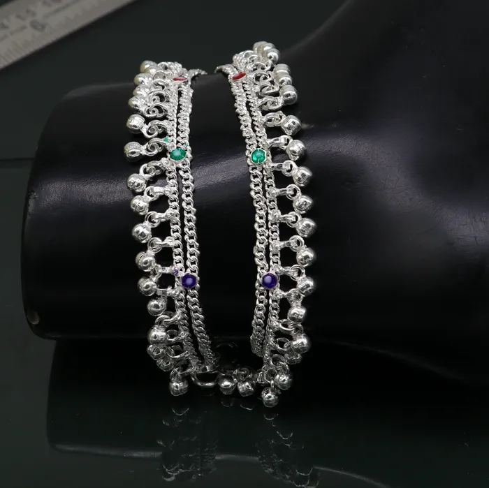 55 solid sterling silver handmade waved hanging drops anklets baby ankle bracelet gifting noisy anklets kids jewelry from India ank313 TRIBAL ORNAMENTS Bracelets 55 solid sterling silver handmade waved hanging drops anklets baby ankle bracelet gifting noisy anklets kids jewelry from India ank313 TRIBAL ORNAMENTS Bracelets