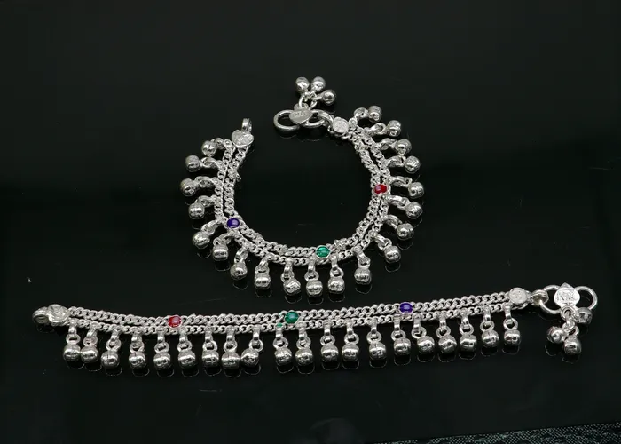 55 solid sterling silver handmade waved hanging drops anklets baby ankle bracelet gifting noisy anklets kids jewelry from India ank313 TRIBAL ORNAMENTS Bracelets 55 solid sterling silver handmade waved hanging drops anklets baby ankle bracelet gifting noisy anklets kids jewelry from India ank313 TRIBAL ORNAMENTS Bracelets