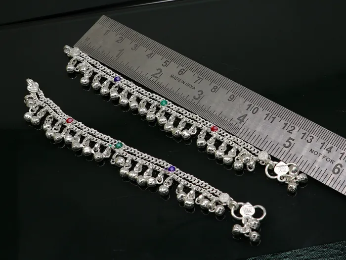 55 solid sterling silver handmade waved hanging drops anklets baby ankle bracelet gifting noisy anklets kids jewelry from India ank313 TRIBAL ORNAMENTS Bracelets 55 solid sterling silver handmade waved hanging drops anklets baby ankle bracelet gifting noisy anklets kids jewelry from India ank313 TRIBAL ORNAMENTS Bracelets