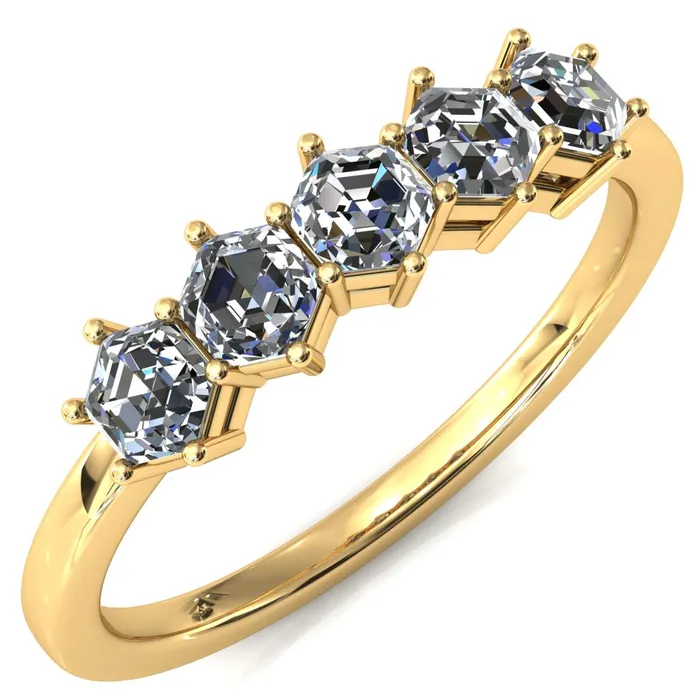 5Stone 5mm Hexagon Wedding Band Fire Brilliance Rings