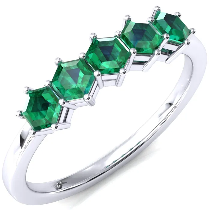 5Stone 5mm Hexagon Wedding Band Fire Brilliance Rings