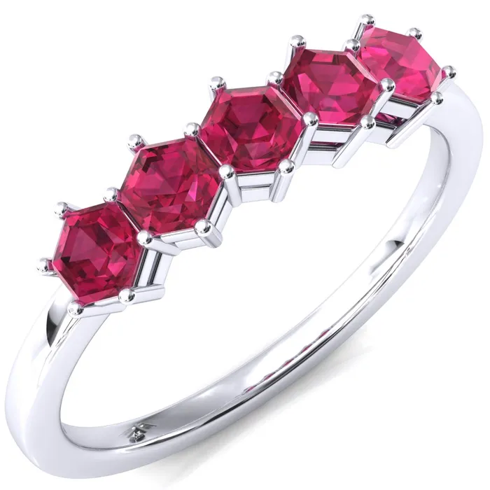 5Stone 5mm Hexagon Wedding Band Fire Brilliance Rings