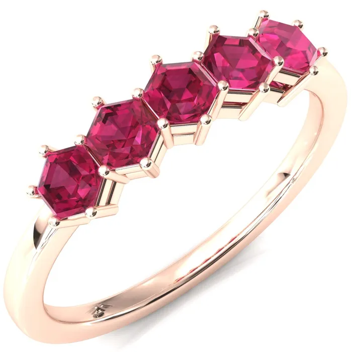 5Stone 5mm Hexagon Wedding Band Fire Brilliance Rings