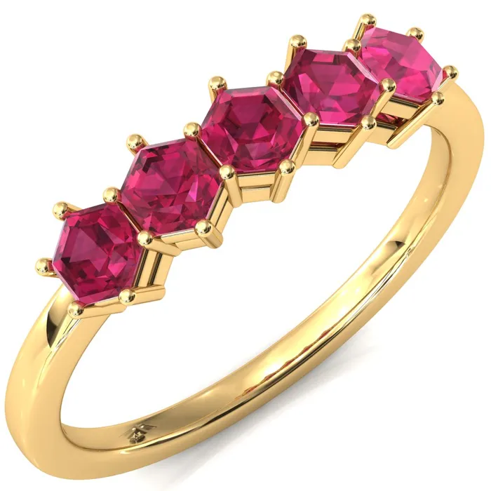 5Stone 5mm Hexagon Wedding Band Fire Brilliance Rings