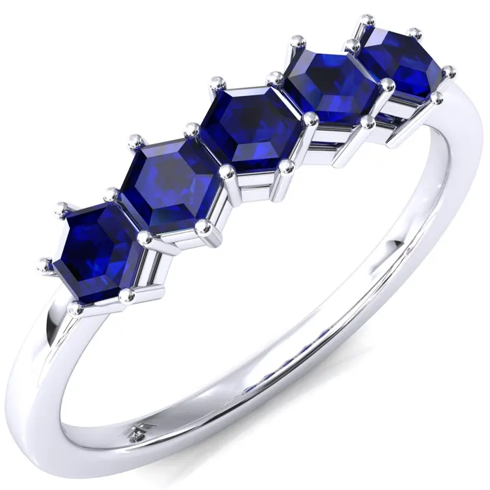 5Stone 5mm Hexagon Wedding Band Fire Brilliance Rings
