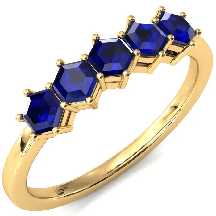 5Stone 5mm Hexagon Wedding Band Fire Brilliance Rings