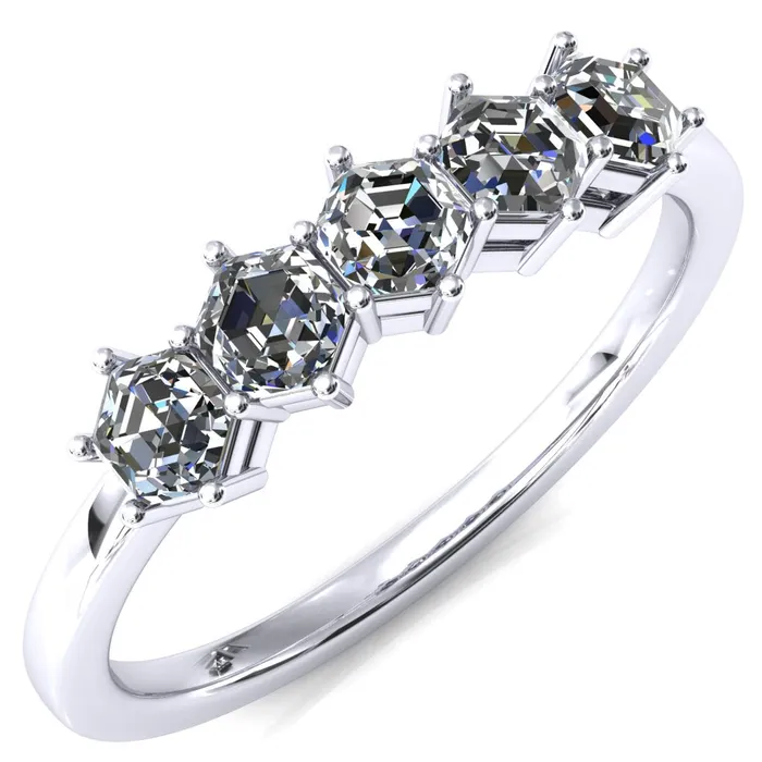 5Stone 5mm Hexagon Wedding Band Fire Brilliance Rings