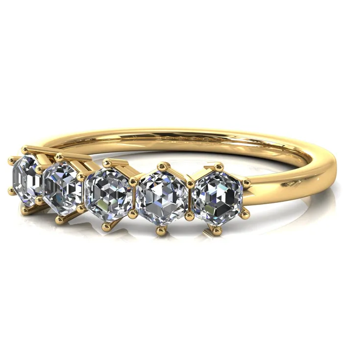 5Stone 5mm Hexagon Wedding Band Fire Brilliance Rings
