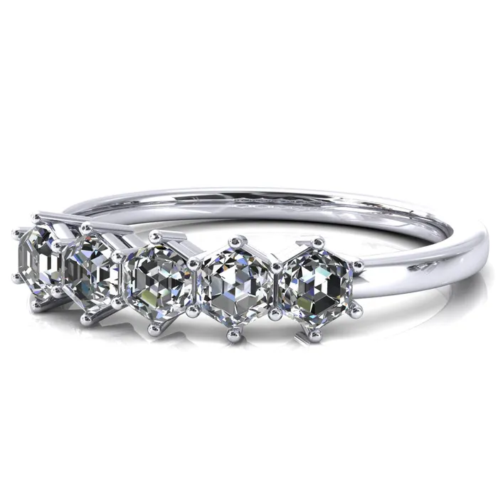 5Stone 5mm Hexagon Wedding Band Fire Brilliance Rings