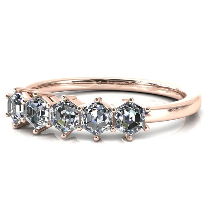 5Stone 5mm Hexagon Wedding Band Fire Brilliance Rings