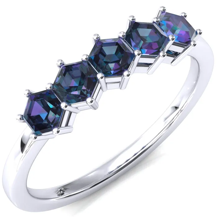 5Stone 5mm Hexagon Wedding Band Fire Brilliance Rings
