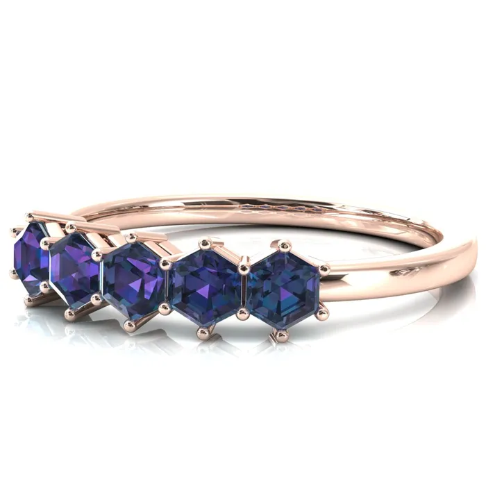 5Stone 5mm Hexagon Wedding Band Fire Brilliance Rings