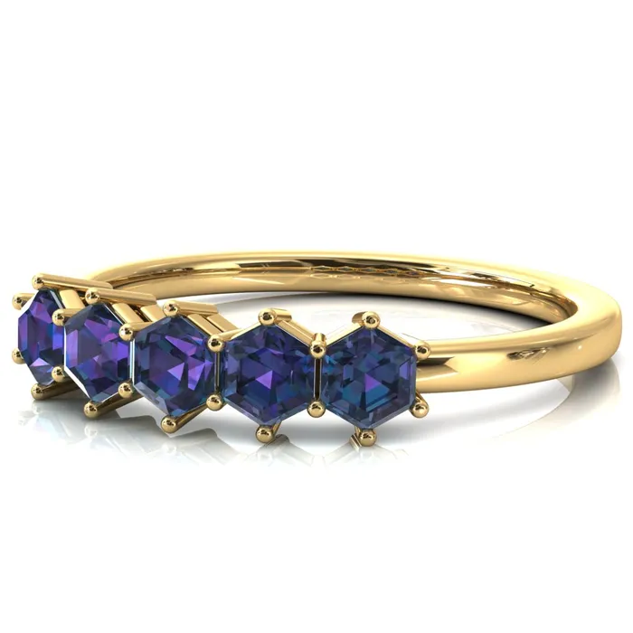 5Stone 5mm Hexagon Wedding Band Fire Brilliance Rings