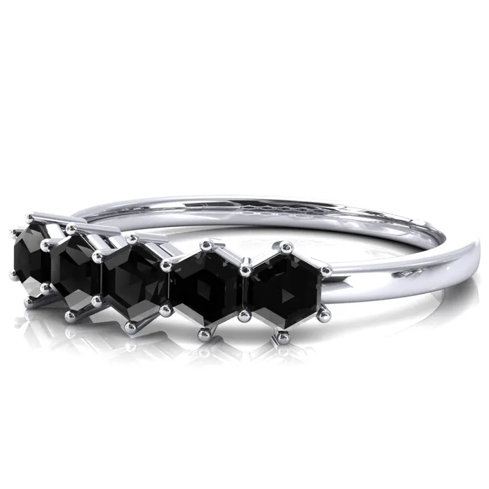 5Stone 5mm Hexagon Wedding Band Fire Brilliance Rings