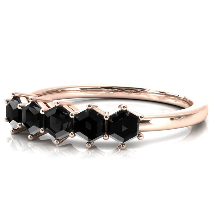 5Stone 5mm Hexagon Wedding Band Fire Brilliance Rings