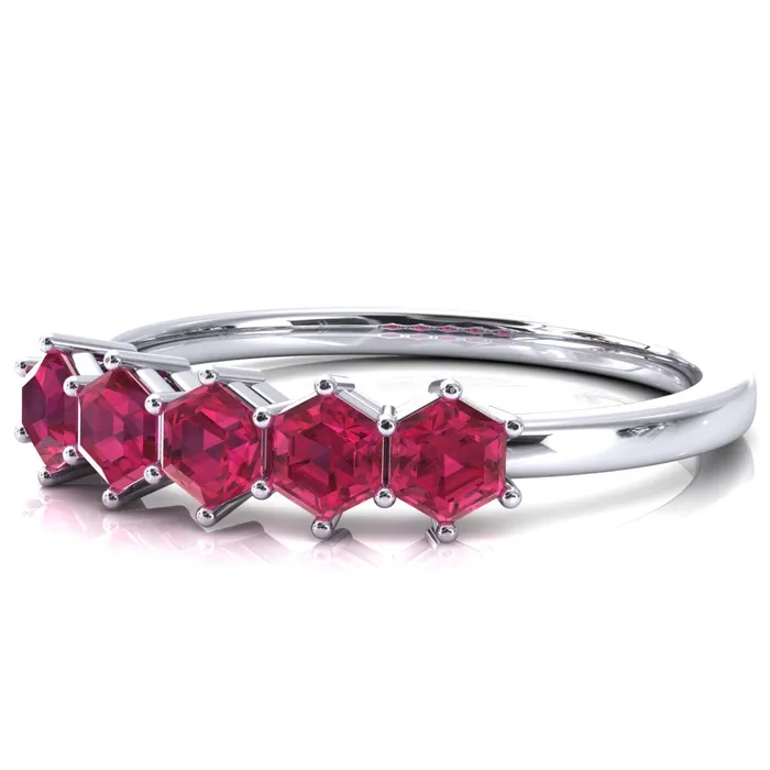 5Stone 5mm Hexagon Wedding Band Fire Brilliance Rings
