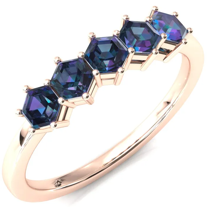 5Stone 5mm Hexagon Wedding Band Fire Brilliance Rings