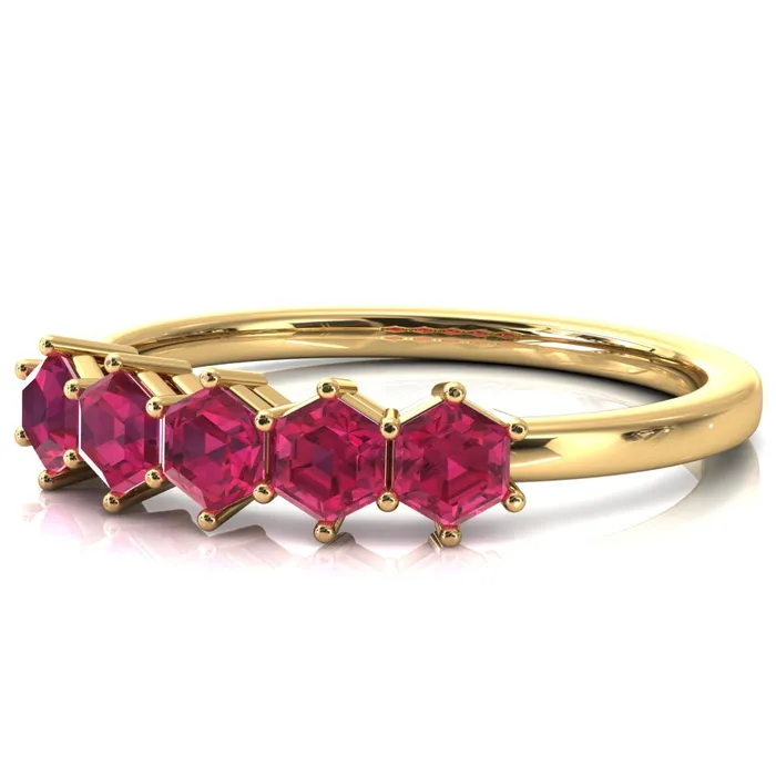 5Stone 5mm Hexagon Wedding Band Fire Brilliance Rings