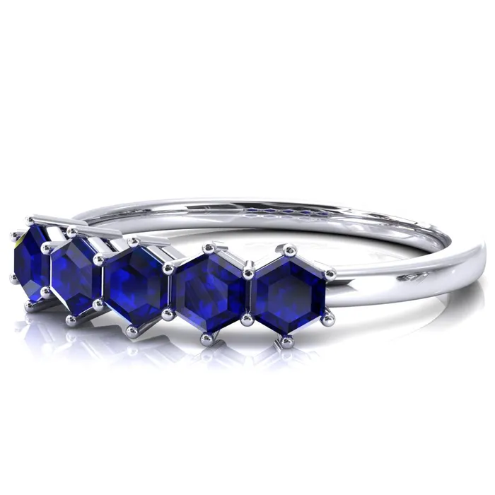 5Stone 5mm Hexagon Wedding Band Fire Brilliance Rings