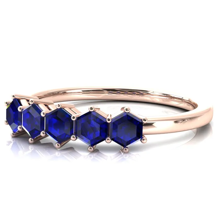 5Stone 5mm Hexagon Wedding Band Fire Brilliance Rings