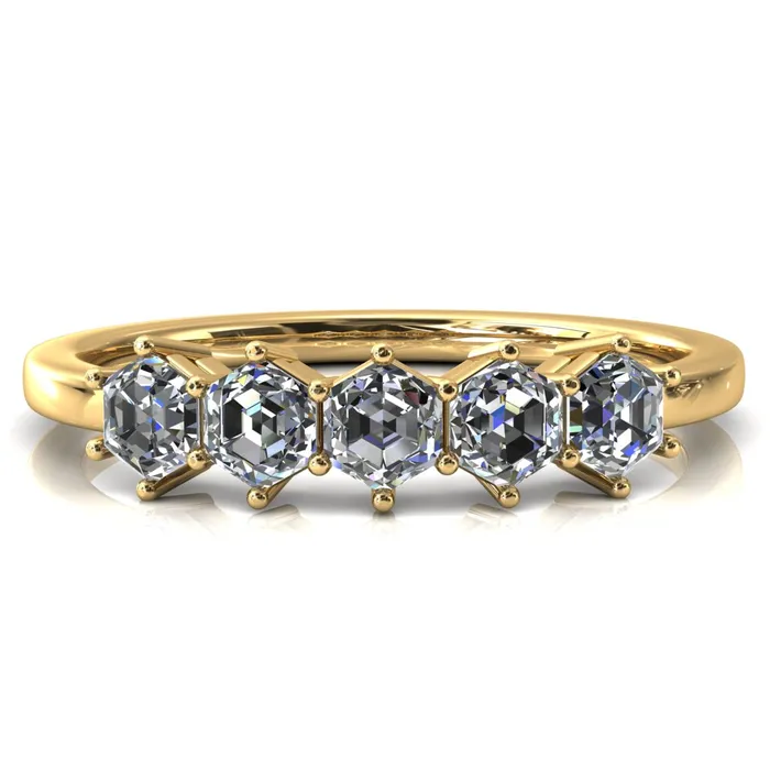 5Stone 5mm Hexagon Wedding Band Fire Brilliance Rings