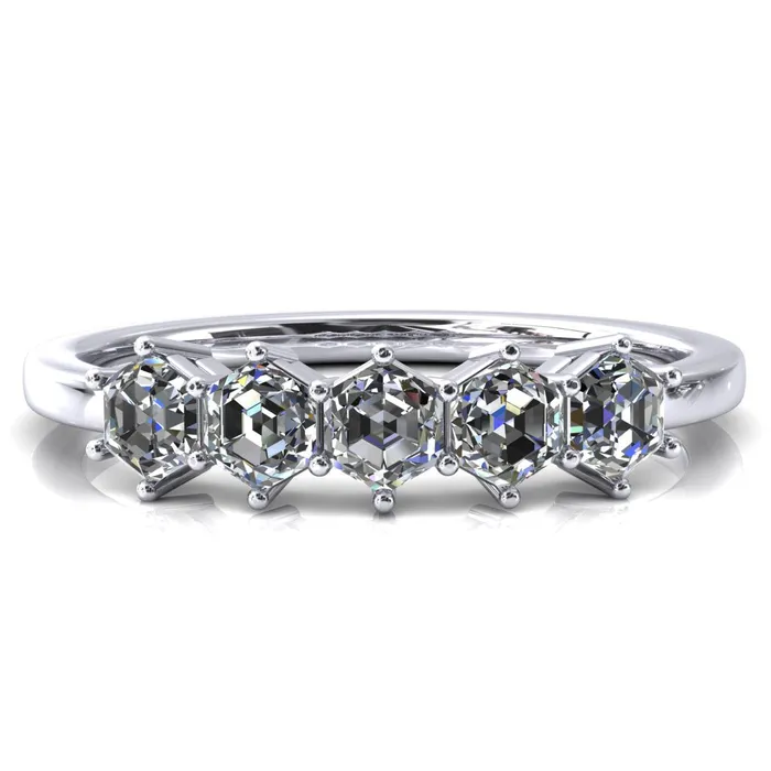 5Stone 5mm Hexagon Wedding Band Fire Brilliance Rings