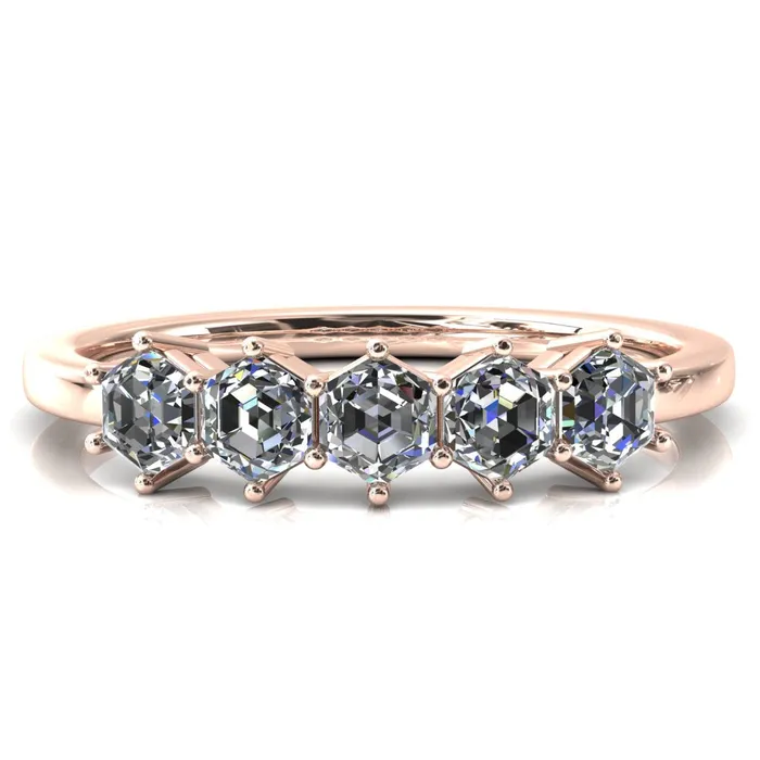 5Stone 5mm Hexagon Wedding Band Fire Brilliance Rings