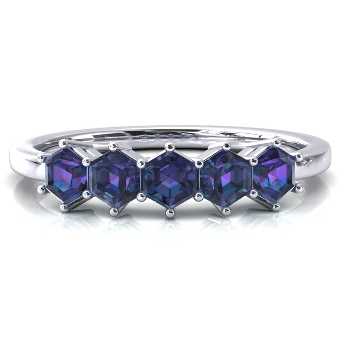 5Stone 5mm Hexagon Wedding Band Fire Brilliance Rings