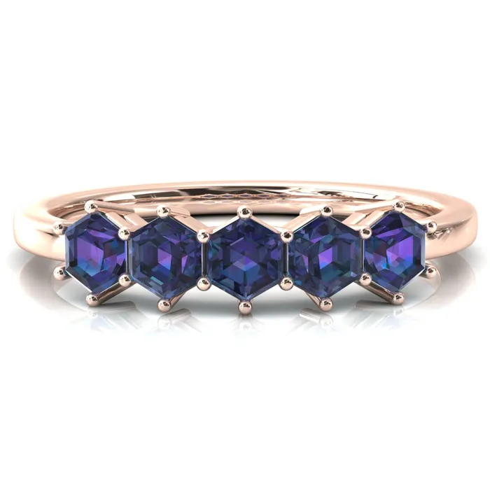 5Stone 5mm Hexagon Wedding Band Fire Brilliance Rings