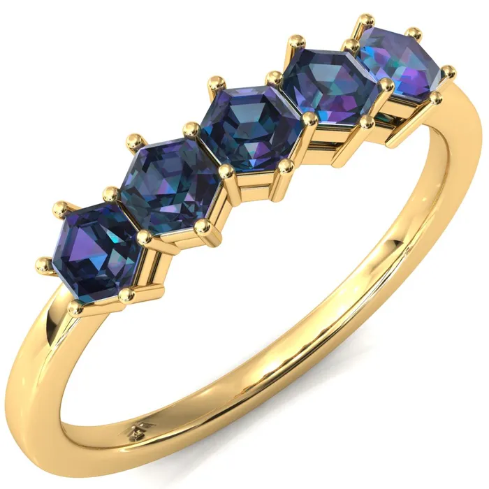 5Stone 5mm Hexagon Wedding Band Fire Brilliance Rings