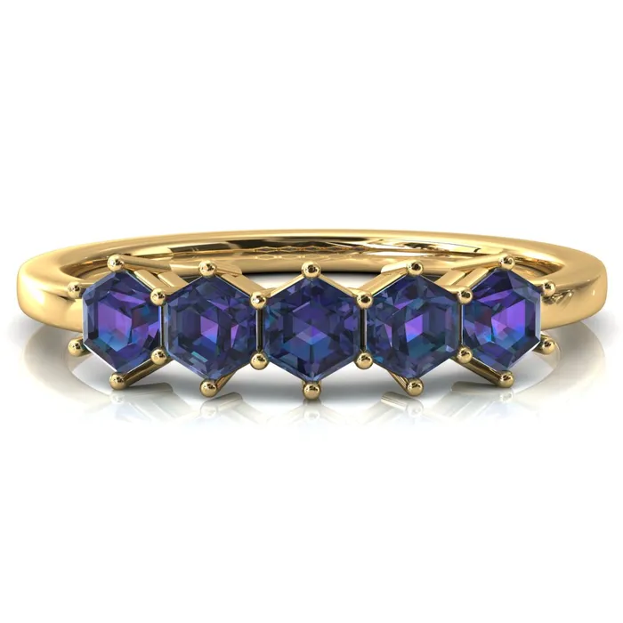 5Stone 5mm Hexagon Wedding Band Fire Brilliance Rings
