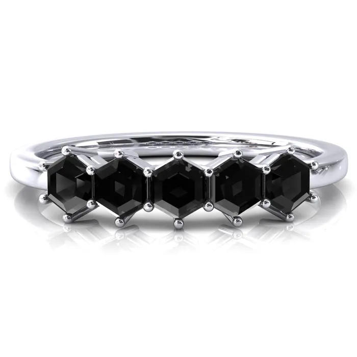 5Stone 5mm Hexagon Wedding Band Fire Brilliance Rings