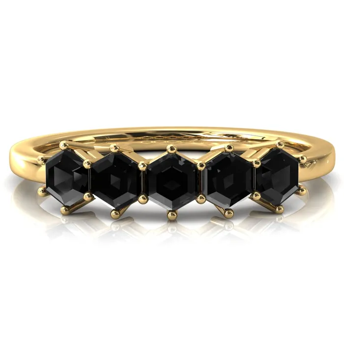 5Stone 5mm Hexagon Wedding Band Fire Brilliance Rings