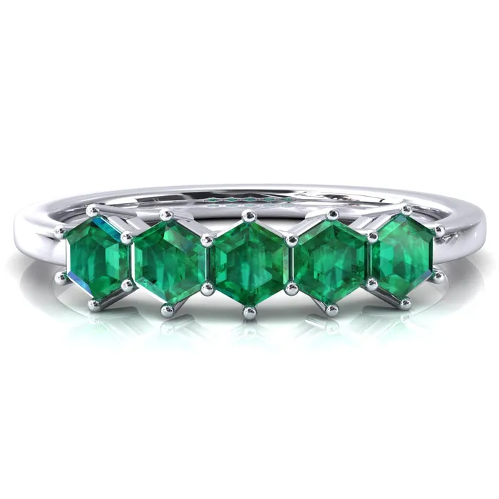 5Stone 5mm Hexagon Wedding Band Fire Brilliance Rings