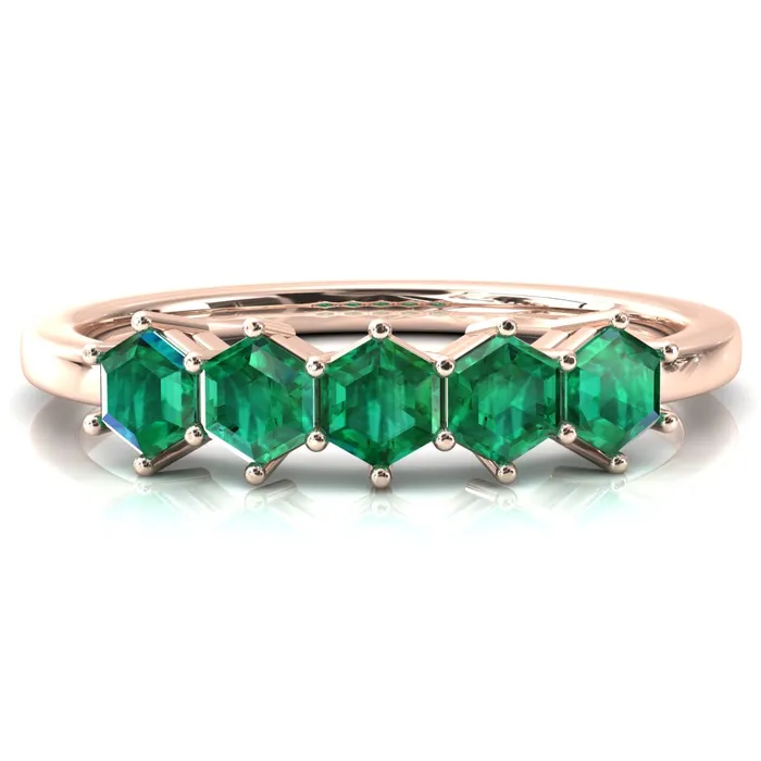 5Stone 5mm Hexagon Wedding Band Fire Brilliance Rings