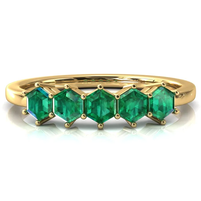 5Stone 5mm Hexagon Wedding Band Fire Brilliance Rings