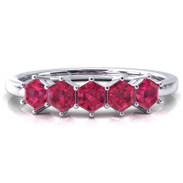 5Stone 5mm Hexagon Wedding Band Fire Brilliance Rings