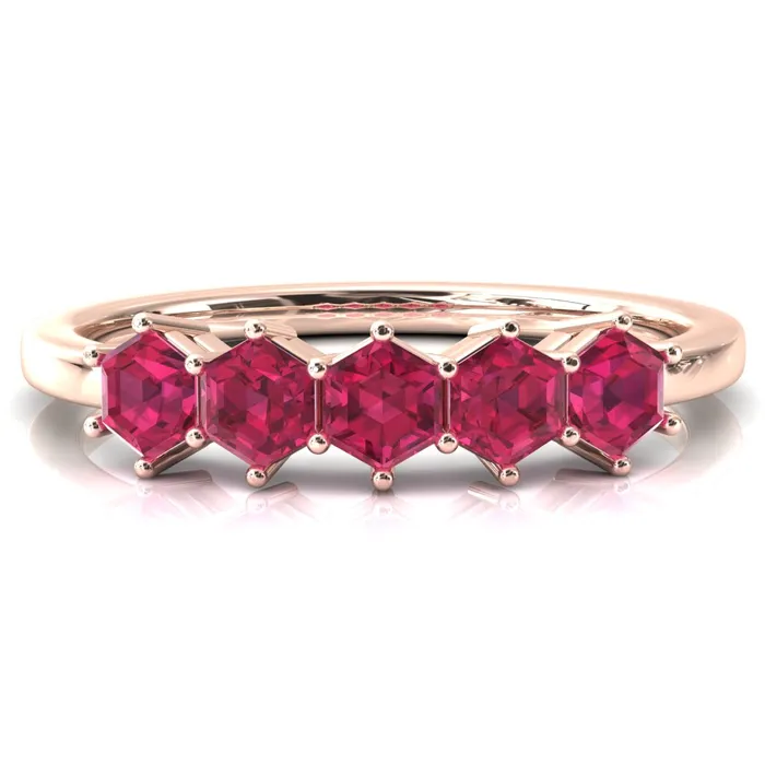 5Stone 5mm Hexagon Wedding Band Fire Brilliance Rings