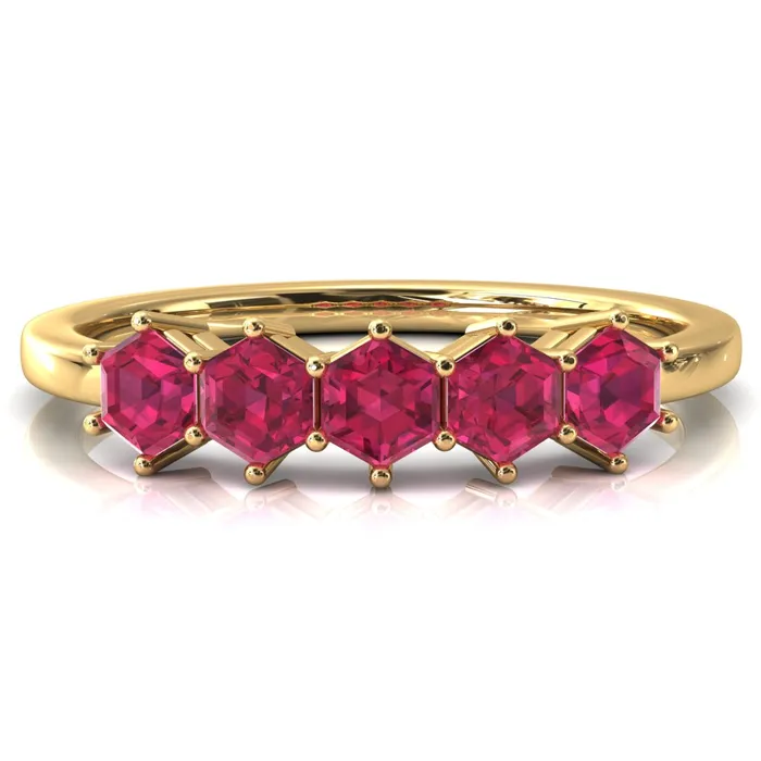 5Stone 5mm Hexagon Wedding Band Fire Brilliance Rings