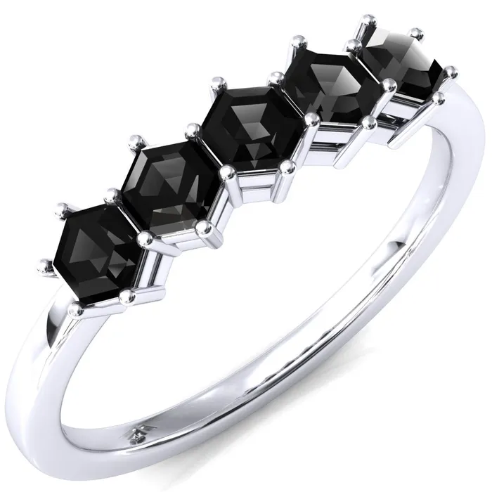 5Stone 5mm Hexagon Wedding Band Fire Brilliance Rings