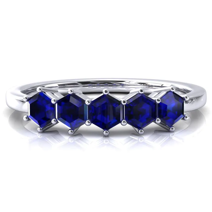 5Stone 5mm Hexagon Wedding Band Fire Brilliance Rings