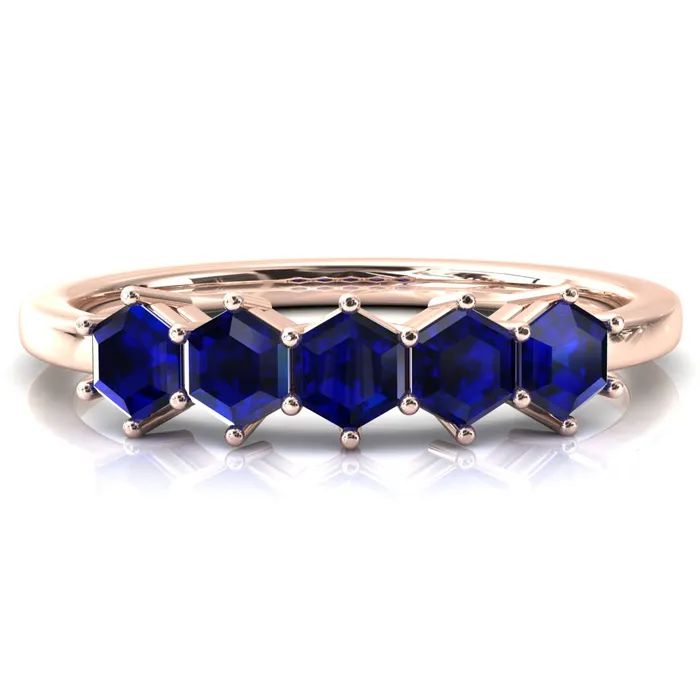 5Stone 5mm Hexagon Wedding Band Fire Brilliance Rings