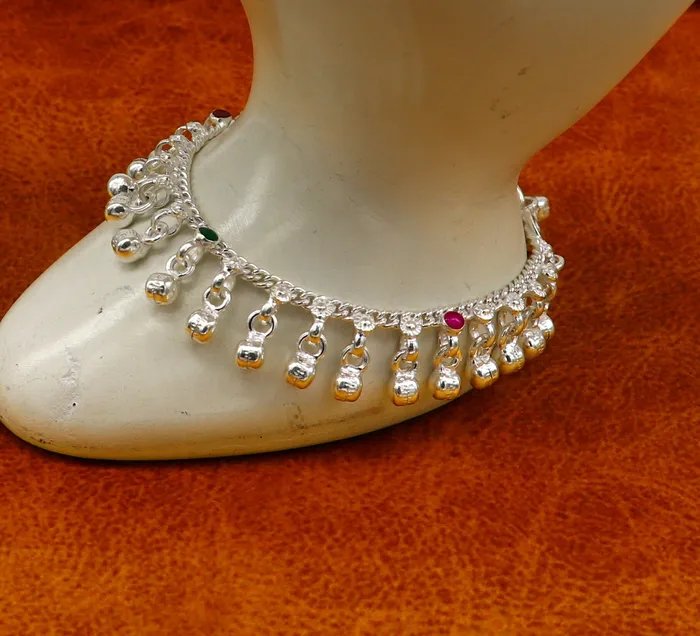 6 Pure sterling silver handmade waved hanging noisy bells anklets baby ankle bracelet gifting noisy anklets kids jewelry from India ank317 TRIBAL ORNAMENTS Bracelets