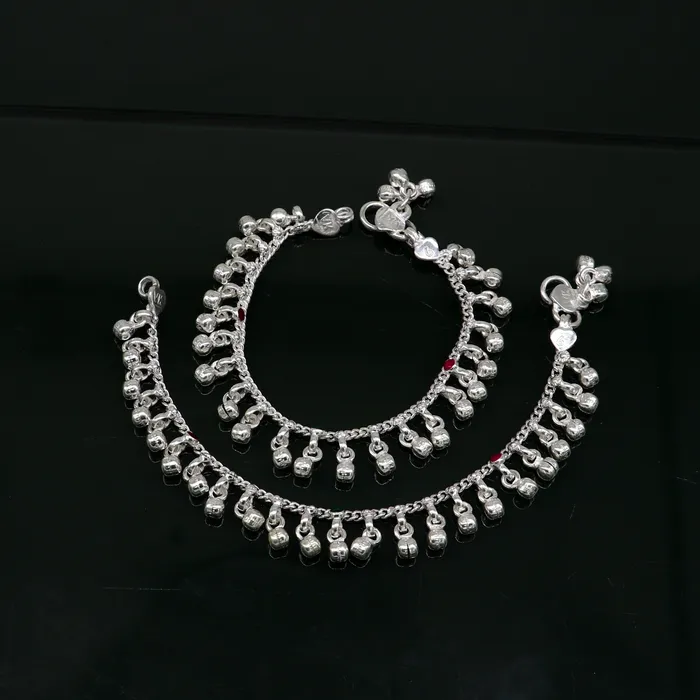 6 Pure sterling silver handmade waved hanging noisy bells anklets baby ankle bracelet gifting noisy anklets kids jewelry from India ank317 TRIBAL ORNAMENTS Bracelets