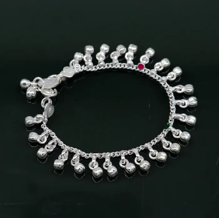 6 Pure sterling silver handmade waved hanging noisy bells anklets baby ankle bracelet gifting noisy anklets kids jewelry from India ank317 TRIBAL ORNAMENTS Bracelets