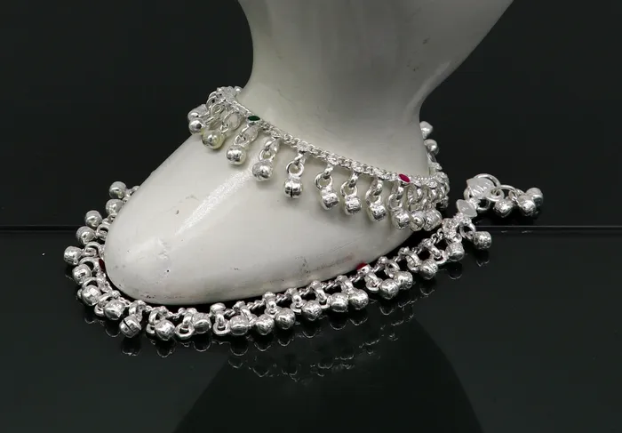 6 Pure sterling silver handmade waved hanging noisy bells anklets baby ankle bracelet gifting noisy anklets kids jewelry from India ank317 TRIBAL ORNAMENTS Bracelets