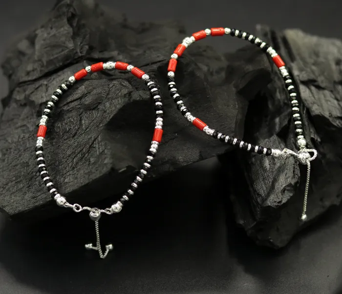 7 inches long handmade 925 sterling silver fabulous silver beads black and red beads stone charm adjustable customized bracelet sbr167 TRIBAL ORNAMENTS Bracelets