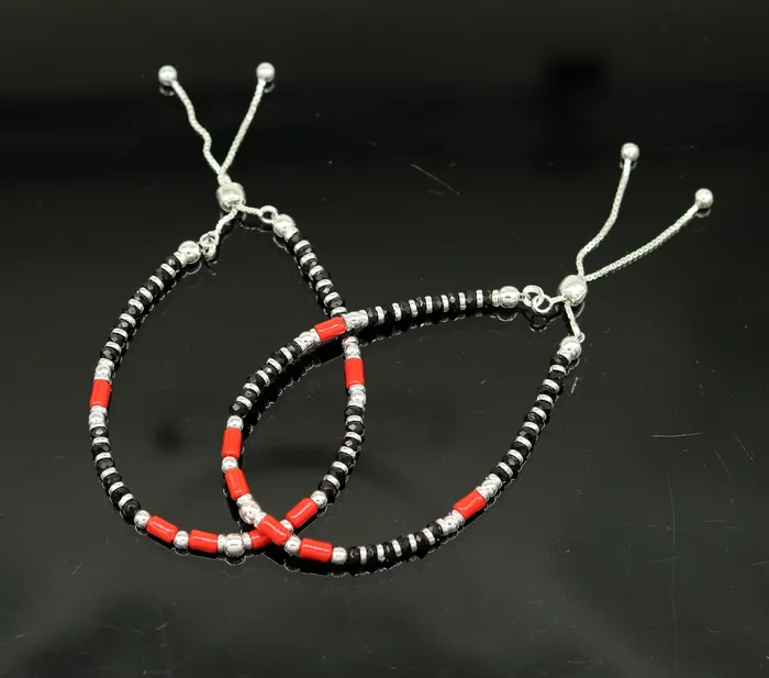 7 inches long handmade 925 sterling silver fabulous silver beads black and red beads stone charm adjustable customized bracelet sbr167 TRIBAL ORNAMENTS Bracelets